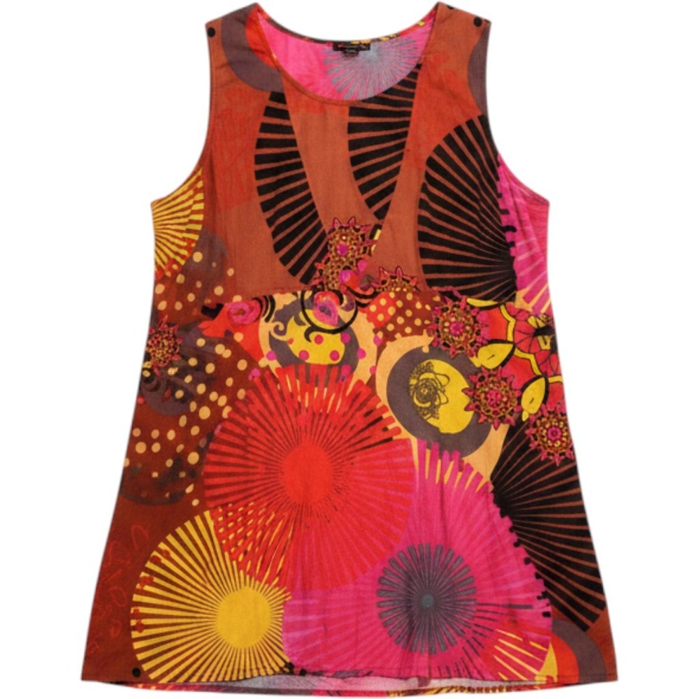Aller Simplement Sleeveless Dress Women 3X Multicolor Boho Cotton Art‎ to Wear